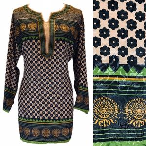 NWT Green/Brown/Black/Yellow Silky Tunic Top